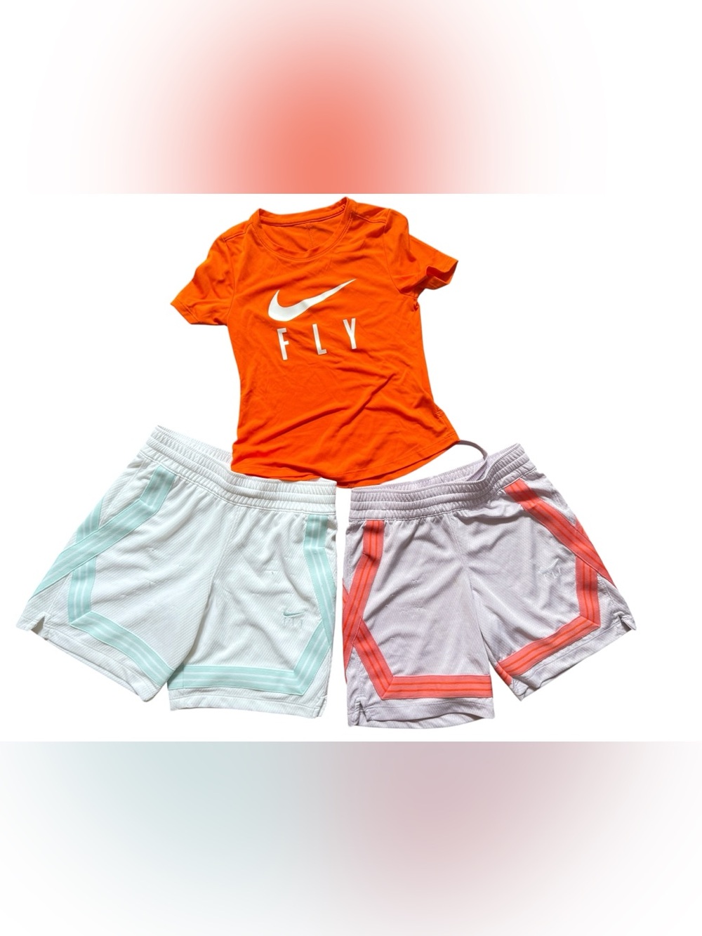 Nike Kids Orange 'Fly' Logo Tee with Two pairs of Nike Fly Athletic Shorts